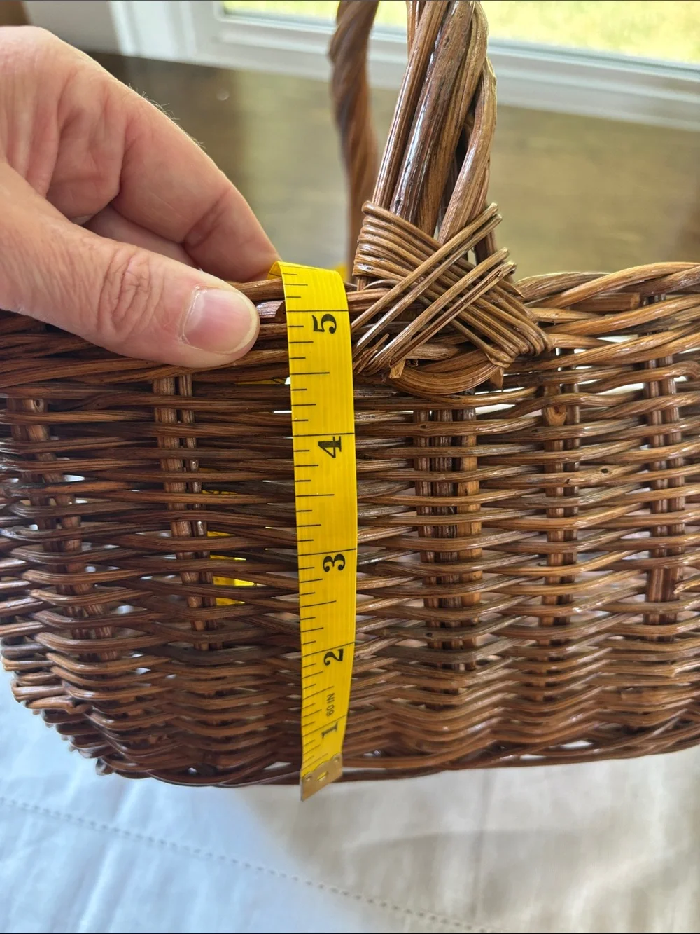 Vintage Gathering Basket With Twisted Handle Hand Woven Wicker Garden Harvest